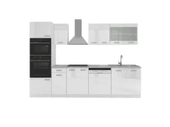 Vicco R-Line Küchenzeile Weiß 300 cm mit HochschrankAP Marmor ohne E-Geräte