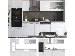 Vicco R-Line Küchenzeile Weiß 300 cm mit HochschrankAP Marmor ohne E-Geräte