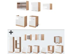 Vicco R-Line Küchenzeile Weiß Hochglanz/Goldkraft Eiche 200 cm ohne Arbeitsplatte ohne E-Geräte