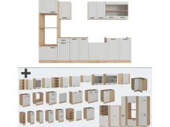 Vicco R-Line Küchenzeile Weiß Landhaus/Goldkraft Eiche 300 cm mit HochschrankAP Anthrazit ohne E-Geräte
