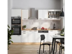 Vicco R-Line Küchenzeile Weiß Landhaus/Goldkraft Eiche 300 cm mit HochschrankAP Eiche ohne E-Geräte