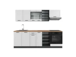 Vicco R-Line Küchenzeile Weiß Landhaus/Anthrazit 240 cm AP Eiche ohne E-Geräte