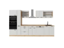 Vicco R-Line Küchenzeile Weiß Landhaus/Goldkraft Eiche 350 cm ohne Arbeitsplatte ohne E-Geräte