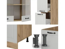 Vicco R-Line Küchenzeile Weiß Landhaus/Goldkraft Eiche 350 cm ohne Arbeitsplatte ohne E-Geräte