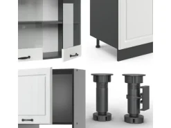 Vicco R-Line Küchenzeile Weiß Landhaus/Anthrazit 300 cm mit HochschrankAP Marmor ohne E-Geräte