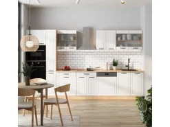 Vicco R-Line Küchenzeile Weiß Landhaus/Goldkraft Eiche 350 cm AP Anthrazit ohne E-Geräte