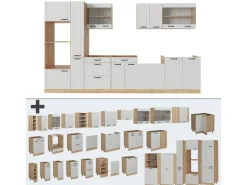 Vicco R-Line Küchenzeile Weiß Landhaus/Goldkraft Eiche 350 cm AP Anthrazit ohne E-Geräte