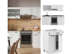 Vicco R-Line Küchenzeile Weiß Landhaus/Weiß 200 cm AP Anthrazit ohne E-Geräte