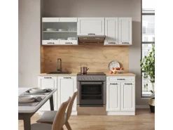 Vicco R-Line Küchenzeile Weiß Landhaus/Weiß 200 cm AP Anthrazit ohne E-Geräte