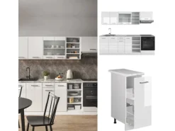 Vicco R-Line Küchenzeile Weiß Hochglanz/Weiß 240 cm AP Marmor ohne E-Geräte