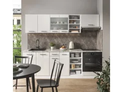 Vicco R-Line Küchenzeile Weiß Hochglanz/Weiß 240 cm AP Marmor ohne E-Geräte