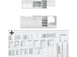 Vicco R-Line Küchenzeile Weiß Hochglanz/Weiß 240 cm AP Marmor ohne E-Geräte