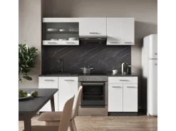 Vicco R-Line Küchenzeile Weiß Hochglanz/Anthrazit 200 cm AP Anthrazit ohne E-Geräte