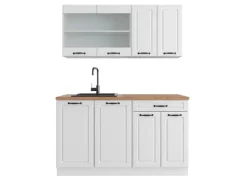 Vicco R-Line Küchenzeile Weiß Landhaus/Weiß 140 cm AP Eiche ohne E-Geräte