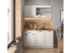 Vicco R-Line Küchenzeile Weiß Landhaus/Weiß 140 cm AP Eiche ohne E-Geräte