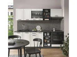 Vicco R-Line Küchenzeile Weiß Landhaus/Anthrazit 240 cm ohne Arbeitsplatte ohne E-Geräte
