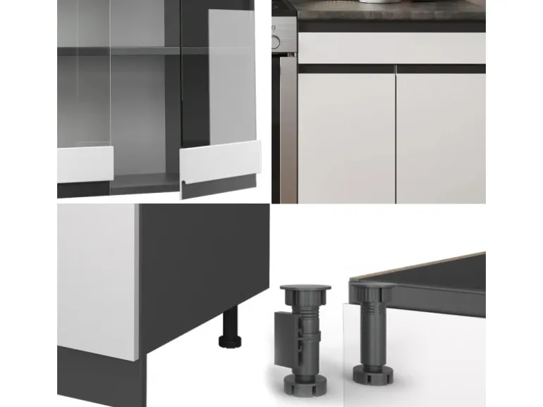 Vicco R-Line Küchenzeile Weiß/Anthrazit 200 cm AP Eiche ohne E-Geräte