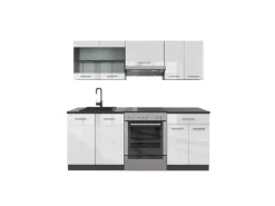 Vicco R-Line Küchenzeile Weiß Hochglanz/Anthrazit 200 cm ohne Arbeitsplatte ohne E-Geräte