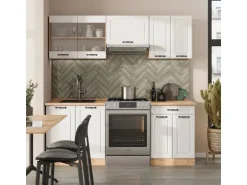 Vicco R-Line Küchenzeile Weiß Landhaus/Goldkraft Eiche 200 cm ohne Arbeitsplatte ohne E-Geräte