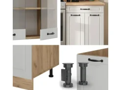 Vicco R-Line Küchenzeile Weiß Landhaus/Goldkraft Eiche 200 cm ohne Arbeitsplatte ohne E-Geräte