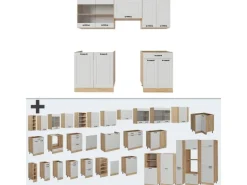 Vicco R-Line Küchenzeile Weiß Landhaus/Goldkraft Eiche 200 cm ohne Arbeitsplatte ohne E-Geräte
