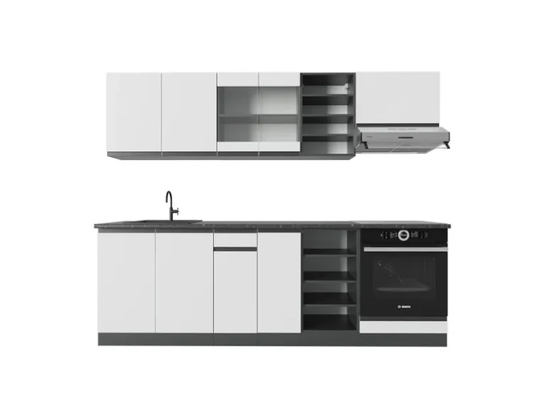 Vicco R-Line Küchenzeile Weiß/Anthrazit 240 cm J-Shape ohne E-Geräte