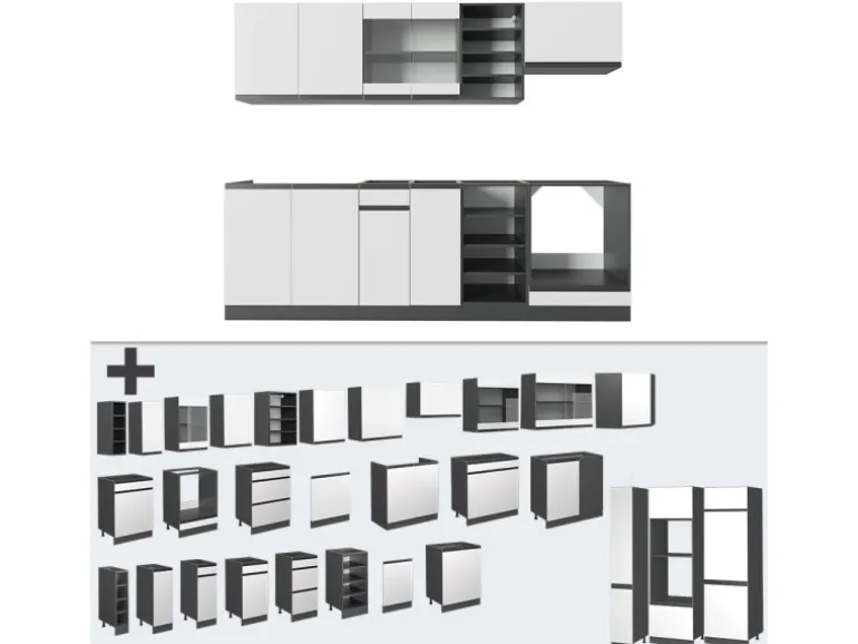 Vicco R-Line Küchenzeile Weiß/Anthrazit 240 cm J-Shape ohne E-Geräte