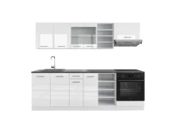 Vicco R-Line Küchenzeile Weiß Hochglanz/Weiß 240 cm AP Anthrazit ohne E-Geräte