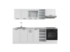 Vicco R-Line Küchenzeile Weiß Landhaus/Weiß 240 cm ohne Arbeitsplatte ohne E-Geräte
