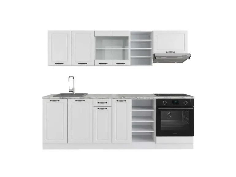 Vicco R-Line Küchenzeile Weiß Landhaus/Weiß 240 cm ohne Arbeitsplatte ohne E-Geräte