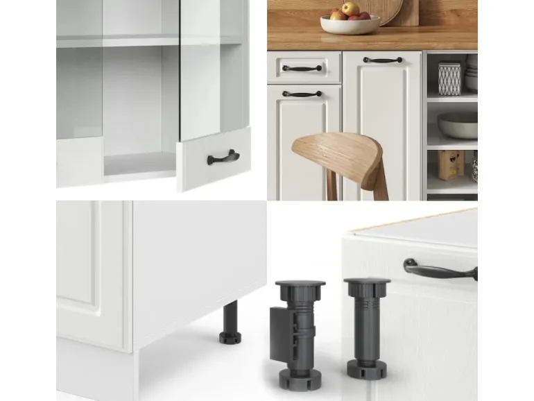 Vicco R-Line Küchenzeile Weiß Landhaus/Weiß 240 cm ohne Arbeitsplatte ohne E-Geräte