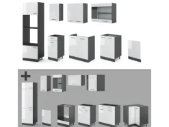 Vicco R-Line Küchenzeile Weiß Hochglanz/Anthrazit 300 cm mit Hochschrankohne Arbeitsplatte ohne E-Geräte