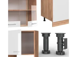 Vicco R-Line Küchenzeile Weiß Hochglanz/Goldkraft Eiche 300 cm mit HochschrankAP Anthrazit ohne E-Geräte