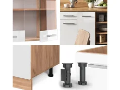 Vicco R-Line Küchenzeile Weiß Hochglanz/Goldkraft Eiche 240 cm AP Eiche ohne E-Geräte