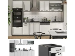 Vicco R-Line Küchenzeile Weiß Landhaus/Anthrazit 300 cm mit Hochschrankohne Arbeitsplatte ohne E-Geräte