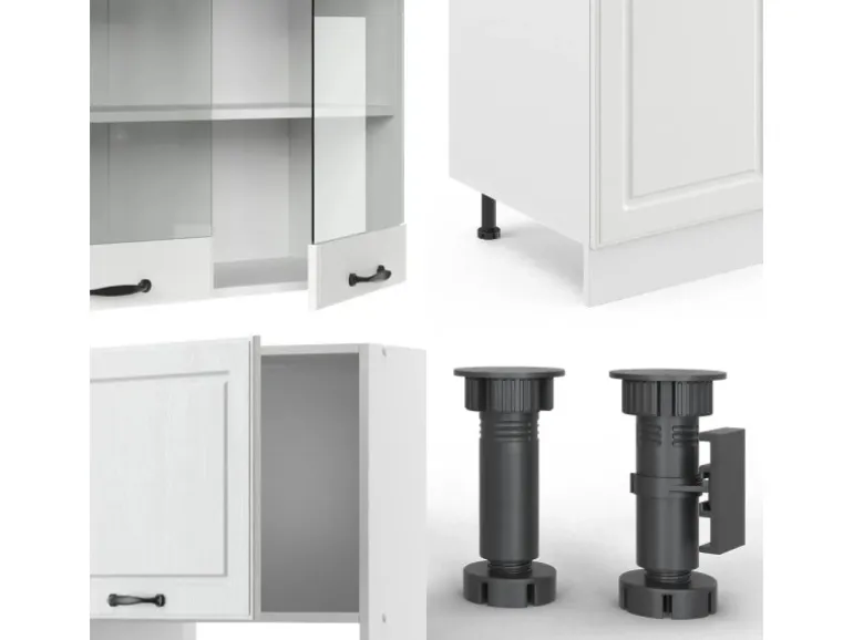 Vicco R-Line Küchenzeile Weiß Landhaus/Weiß 300 cm mit HochschrankAP Marmor ohne E-Geräte