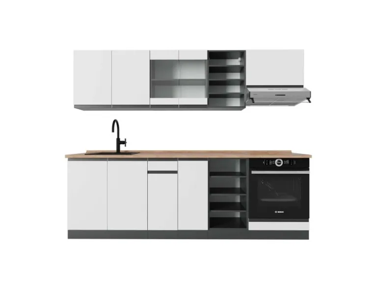 Vicco R-Line Küchenzeile Weiß/Anthrazit 240 cm AP Eiche ohne E-Geräte