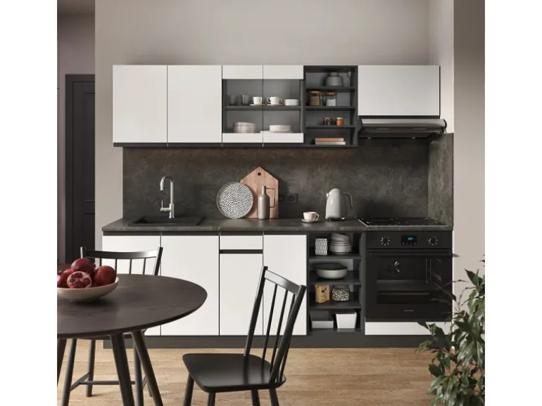 Vicco R-Line Küchenzeile Weiß/Anthrazit 240 cm AP Eiche ohne E-Geräte