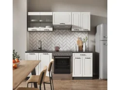 Vicco R-Line Küchenzeile Weiß Landhaus/Anthrazit 200 cm AP Anthrazit ohne E-Geräte