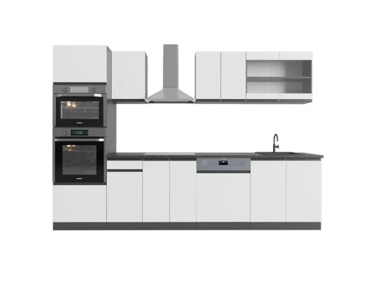 Vicco R-Line Küchenzeile Weiß/Anthrazit 300 cm mit HochschrankAP Anthrazit ohne E-Geräte