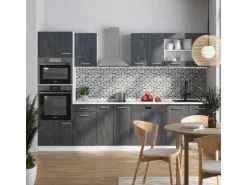 Vicco R-Line KomplettKüche Schwarz Beton/Weiß 300 cm AP Eiche Opt 2 ohne E-Geräte