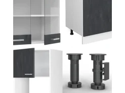 Vicco R-Line KomplettKüche Schwarz Beton/Weiß 300 cm AP Eiche Opt 2 ohne E-Geräte