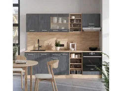 Vicco R-Line Komplettküche Schwarz Beton/Goldkraft Eiche 240 cm AP Anthrazit ohne E-Geräte