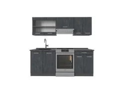 Vicco R-Line Komplettküche Schwarz Beton/Anthrazit 200 cm ohne Arbeitsplatte ohne E-Geräte