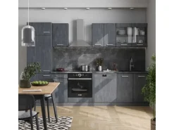 Vicco R-Line Komplettküche Schwarz Beton/Anthrazit 300 cm AP Eiche ohne E-Geräte