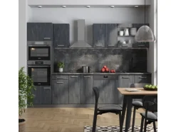 Vicco R-Line KomplettKüche Schwarz Beton/Anthrazit 300 cm AP Marmor Opt 2 ohne E-Geräte