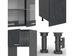 Vicco R-Line KomplettKüche Schwarz Beton/Anthrazit 300 cm AP Marmor Opt 2 ohne E-Geräte