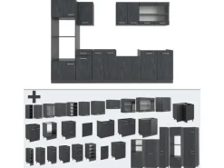 Vicco R-Line KomplettKüche Schwarz Beton/Anthrazit 300 cm AP Marmor Opt 2 ohne E-Geräte