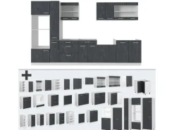 Vicco R-Line Komplettküche Schwarz Beton/Weiß 350 cm AP Anthrazit ohne E-Geräte