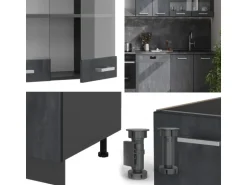 Vicco R-Line KomplettKüche Schwarz Beton/Anthrazit 300 cm ohne Arbeitsplatte ohne E-Geräte